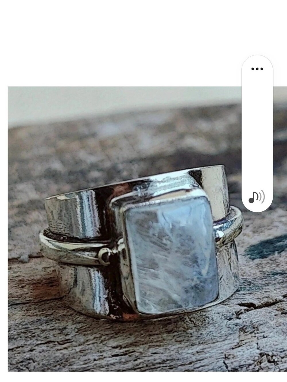 Silver Moonstone Rectangular Statement Ring - Stainless Steel Size 12
